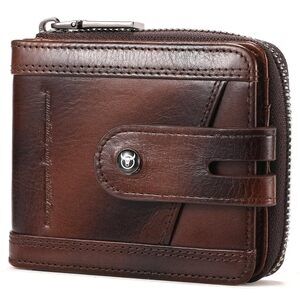 Genuine Leather Men's Wallet with Zipper Vintage RFID Blocking Large